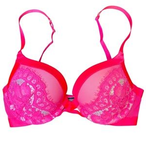 Victoria's Secret 32D Very Sexy Push Up Bra Hot Pink Lace